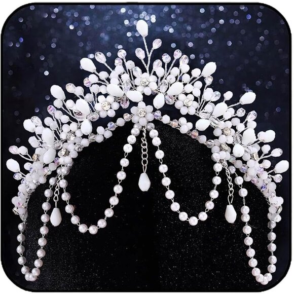 Wedding Crystal Headband Silver Pearls Bridal Tiara Prom Party Accessories main image 3